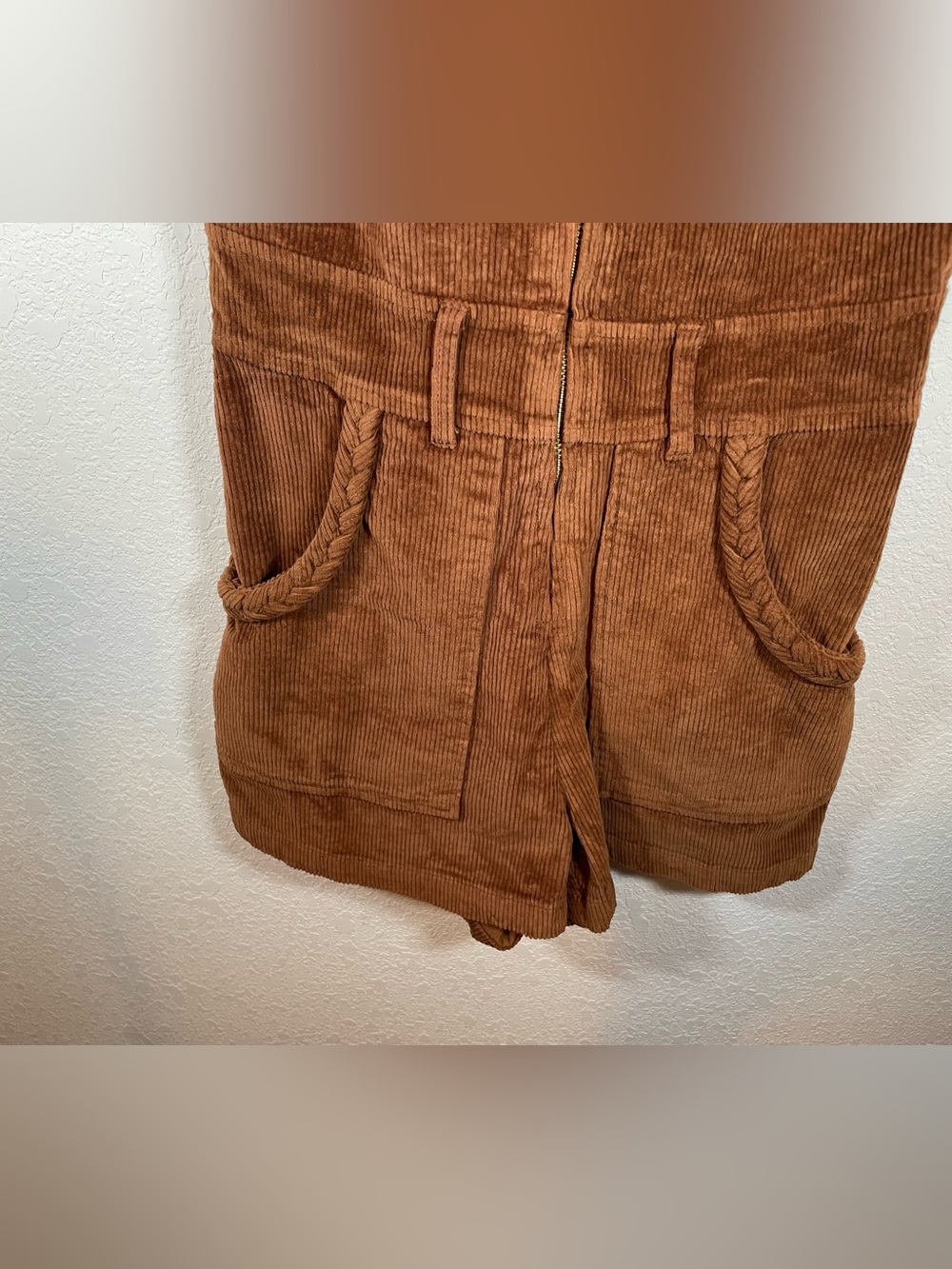 Show Me Your Mumu Outlaw Romper Saddlebrown Corduroy Zip Front Shorts - Picture 4 of 11